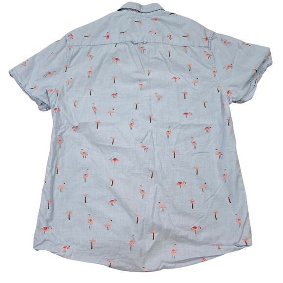 Denim & Flower Mens SM Short Sleeve Button Up Shirt Flamingo Palm Tree Tropical - Picture 9 of 9